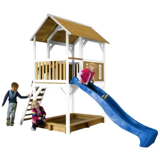 Pumba Spielturm Braun/Weiß - Blaue Rutsche