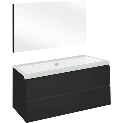 Concept Badezimmermöbel met spiegel 100cm - schwartz/Weiss