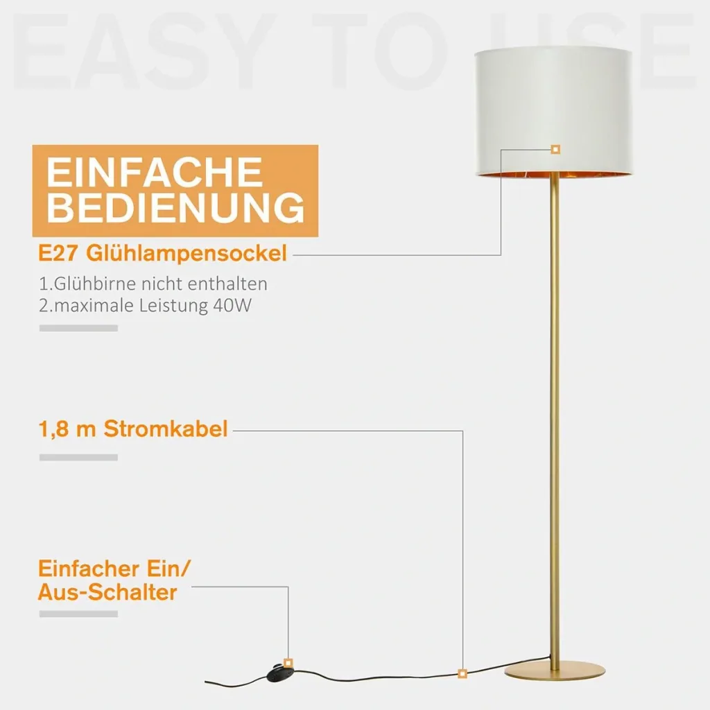 Stehleuchte mit Kunstleder-Schirm