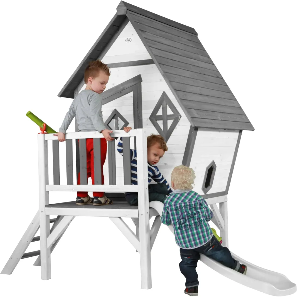 Cabin XL Spielhaus Grau/weiß - Weiße Rutsche
