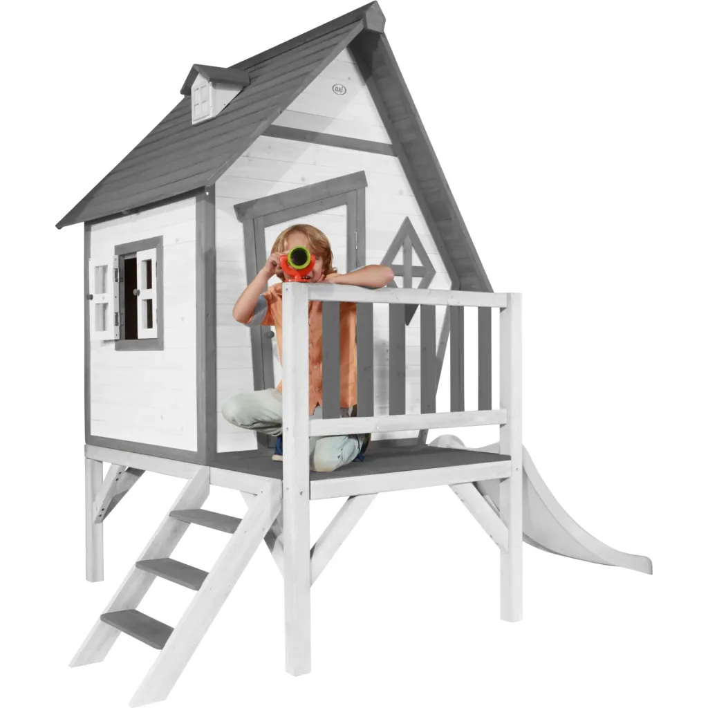 Cabin XL Spielhaus Grau/weiß - Weiße Rutsche