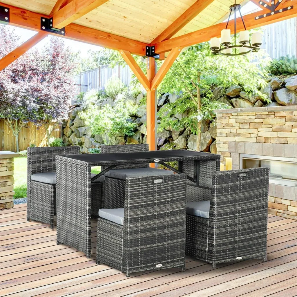 Gartenmöbel-Set in Rattan-Optik, 5-teilig, Stahl, grau