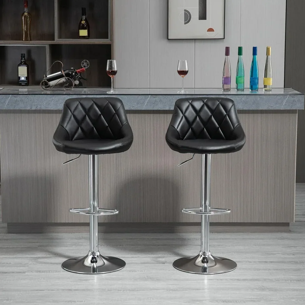 Barhocker 2er-Set Drehstühle Barstühle Verstellbare Höhe Armless Barhocker 360° schwenkbar PU-Kunstleder Metall Schwarz