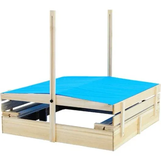 Sandkasten mit klappbaren Bänken und höhenverstellbarem + kippbarem Dach 140 x 140cm