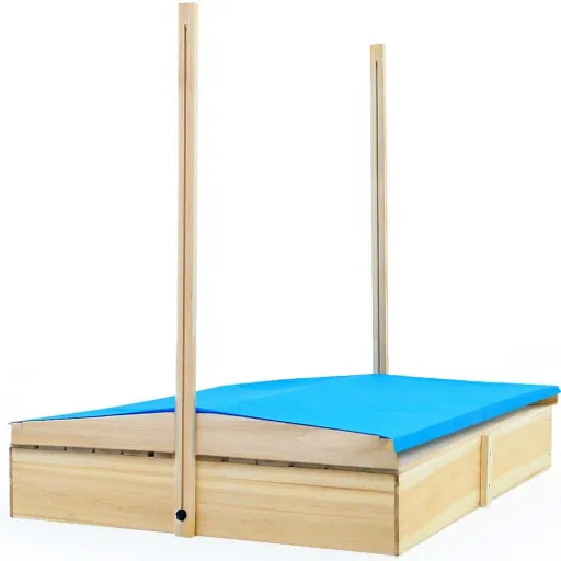 Sandkasten mit klappbaren Bänken und höhenverstellbarem + kippbarem Dach 140 x 140cm