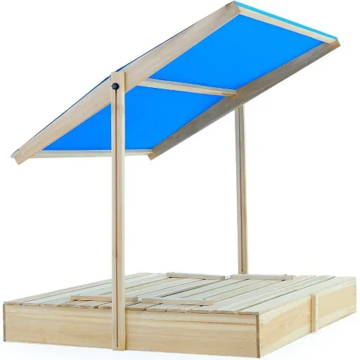 Sandkasten mit klappbaren Bänken und höhenverstellbarem + kippbarem Dach 140 x 140cm
