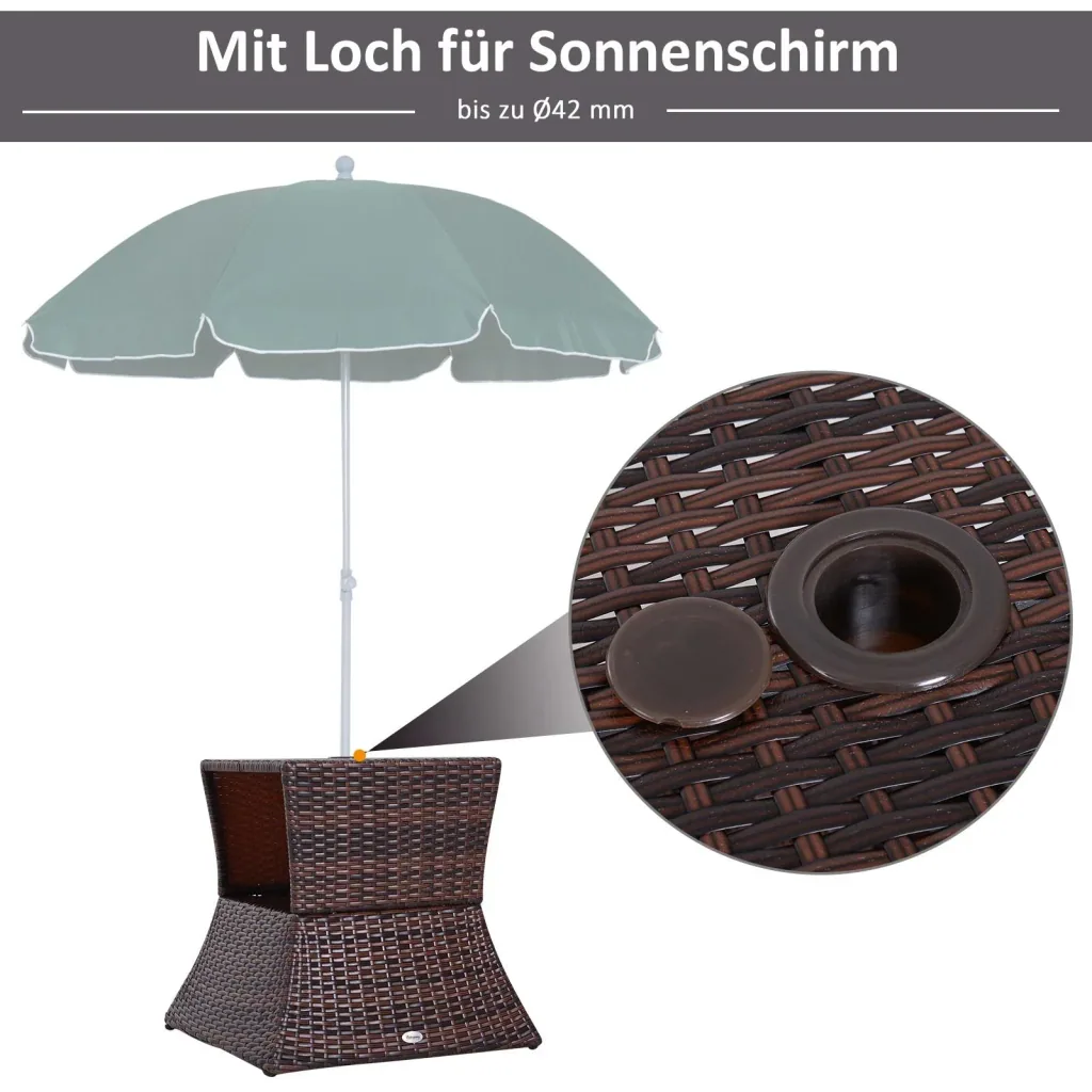 Gartentisch Beistelltisch Sonnenschirmständer Gartenmöbel Terrasse Polyrattan Braun 54 x 54 x 55 cm