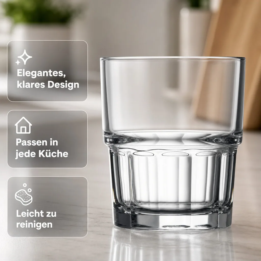 Wassergläser, Trinkgläser, Saftgläser (12 Stück, 200ml) - Next, Robust & Elegant
