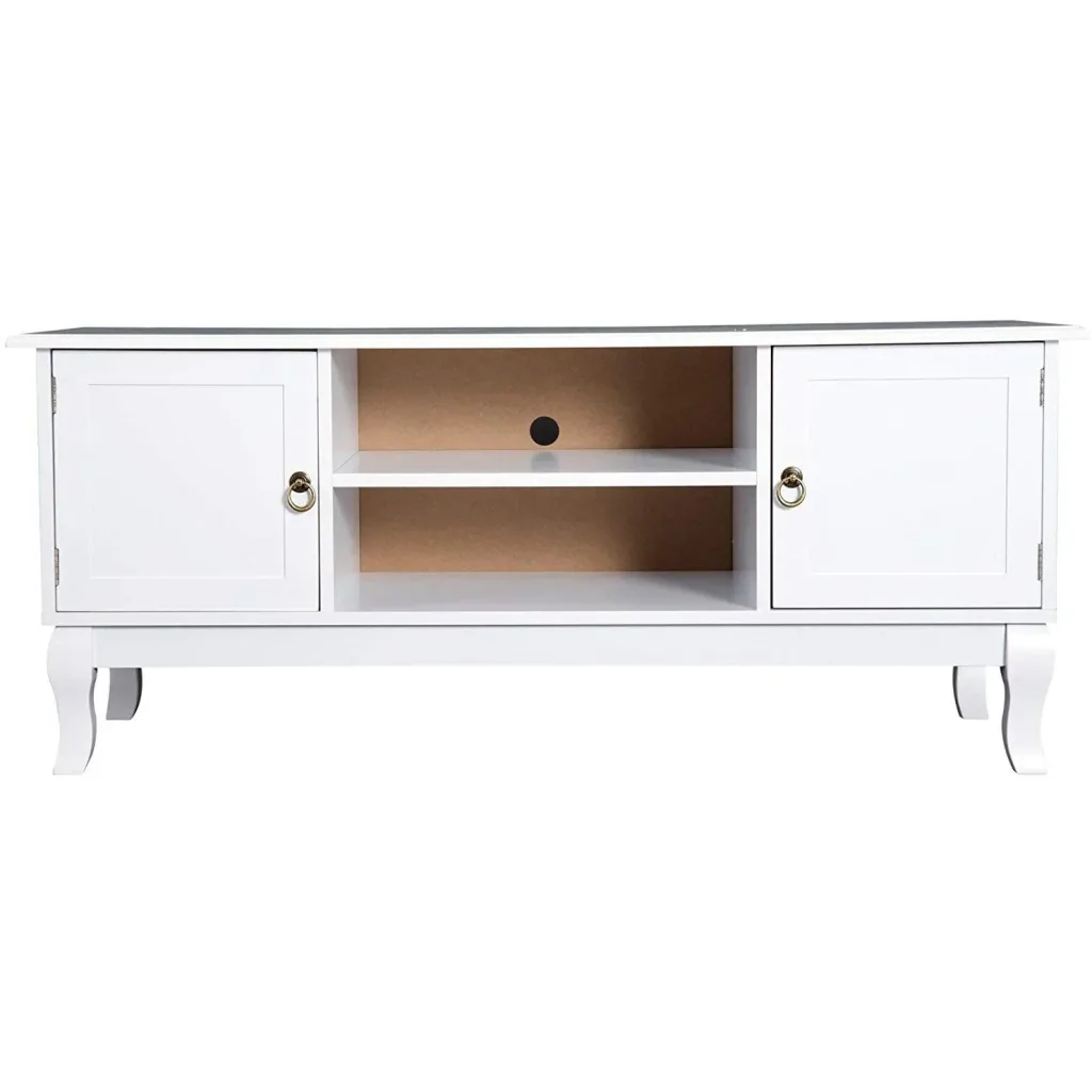TV Lowboard Fernsehtisch Ständer Holzfüße MDF Weiß