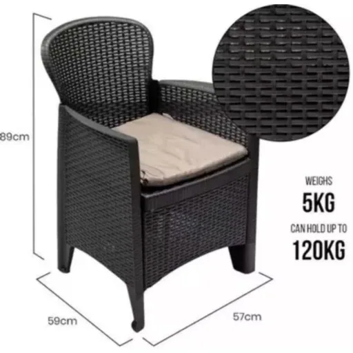 Pro Garden 5-teiliges Garten-Set - Stühle, Kissen und Tisch - 57x59x89cm - Max 120 kg