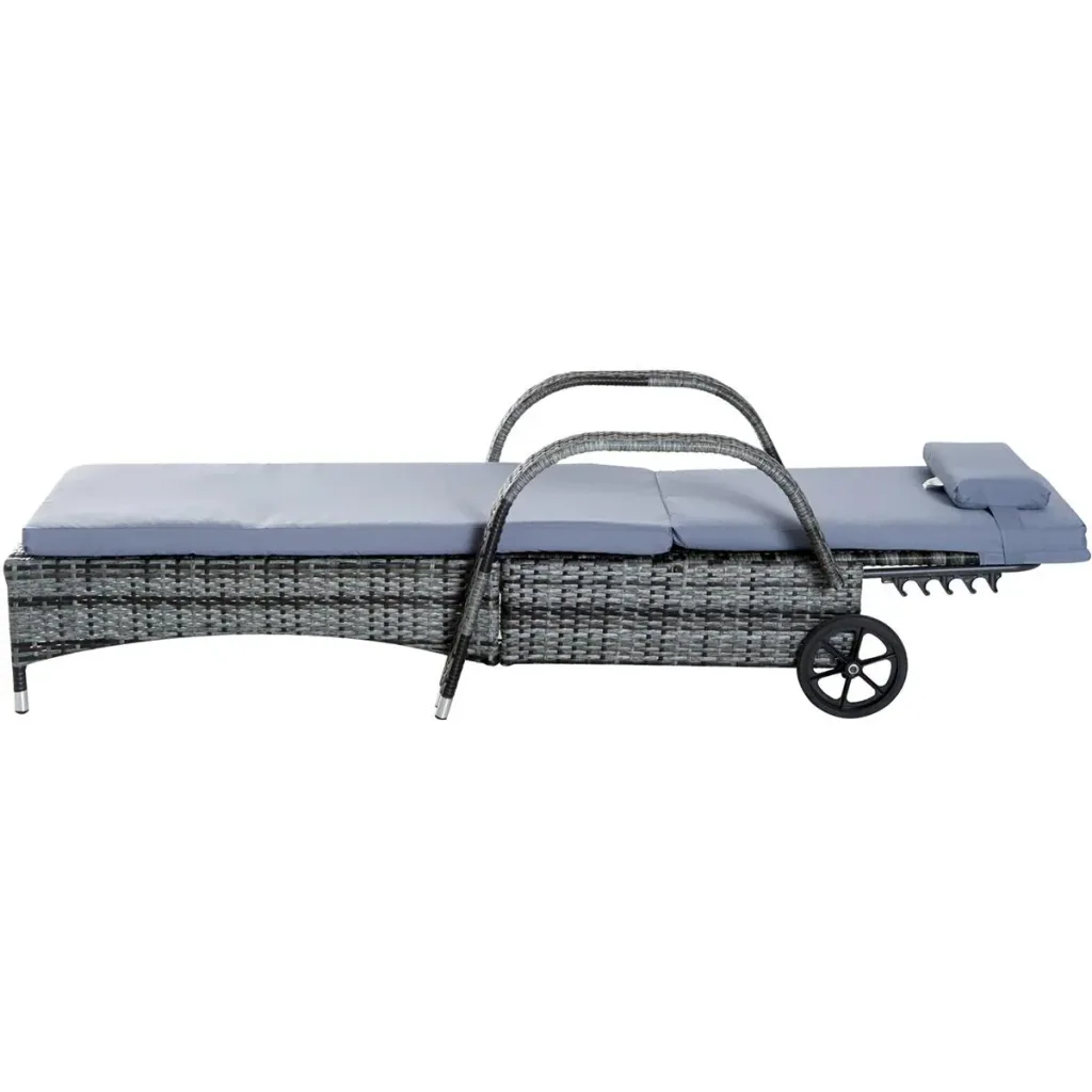 Rattan-Gartenliege als 3-teiliges Set grau