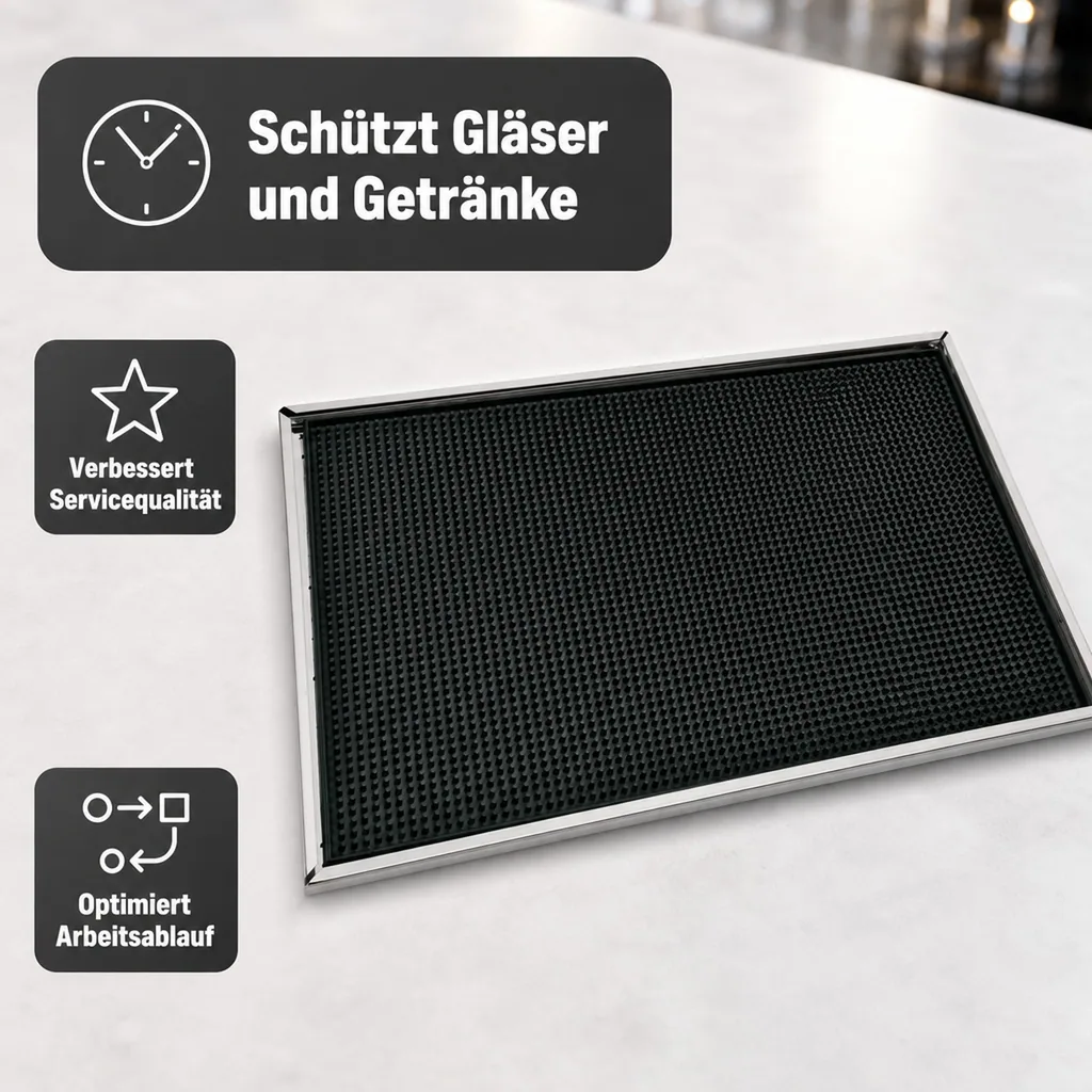 Barmatte, Gummimatte mit Edelstahlrahmen, 48,5 x 33 cm