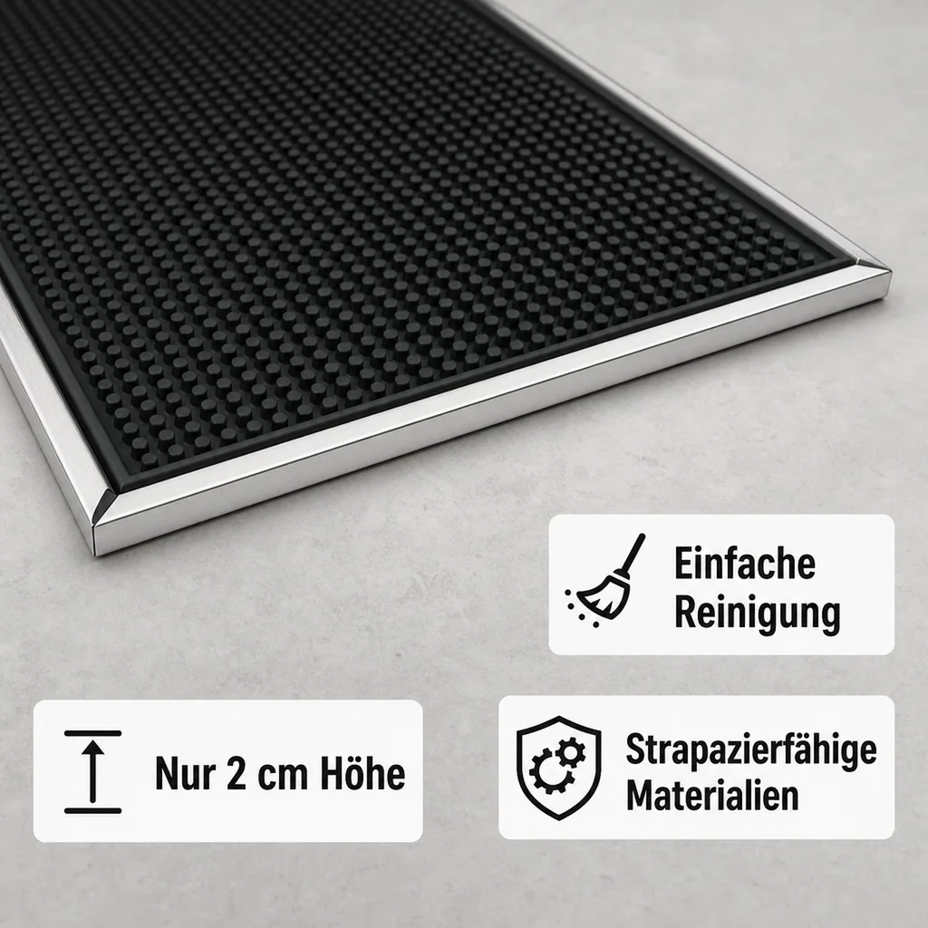 Barmatte, Gummimatte mit Edelstahlrahmen, 48,5 x 33 cm
