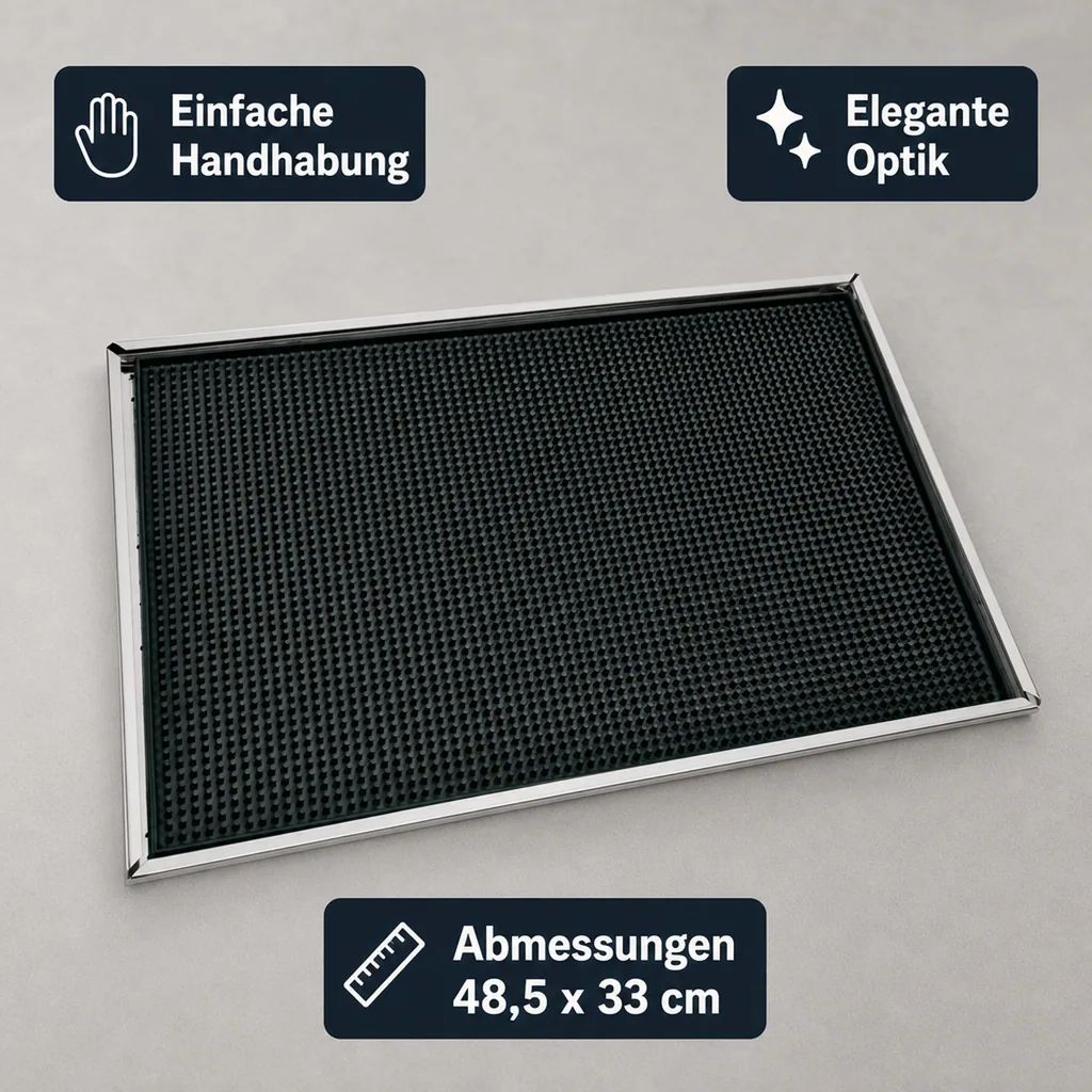 Barmatte, Gummimatte mit Edelstahlrahmen, 48,5 x 33 cm