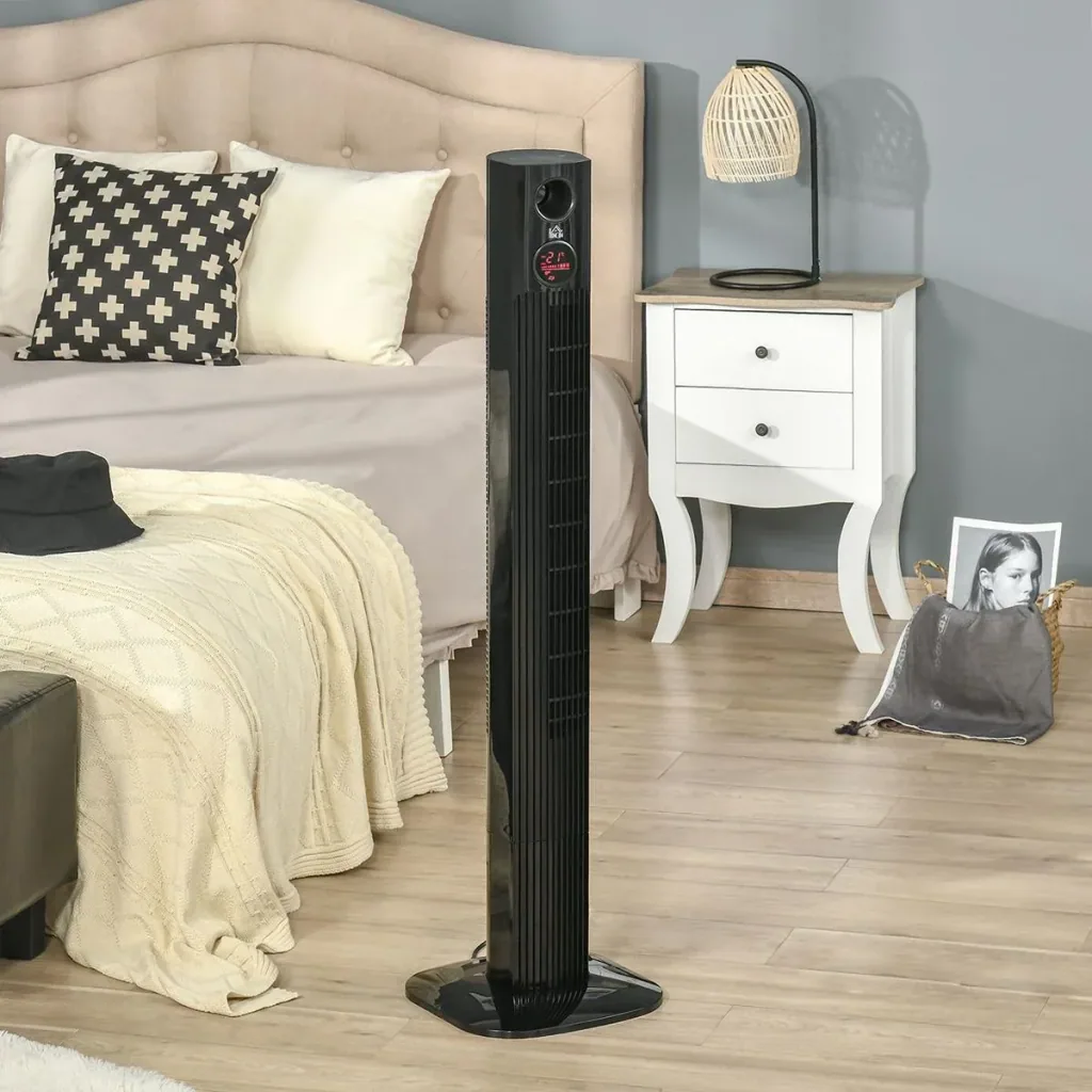 Turmventilator Aroma-Diffusor Timer-Funktion 3 Lüftungsstufen 45W 70° Oszillation Schwarz 31,5 x 31,5 x 117 cm