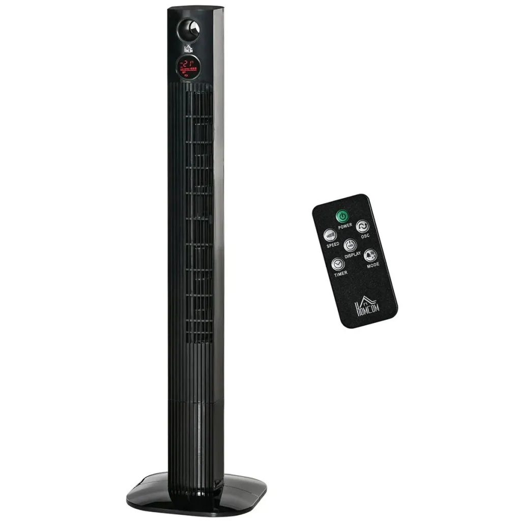 Turmventilator Aroma-Diffusor Timer-Funktion 3 Lüftungsstufen 45W 70° Oszillation Schwarz 31,5 x 31,5 x 117 cm