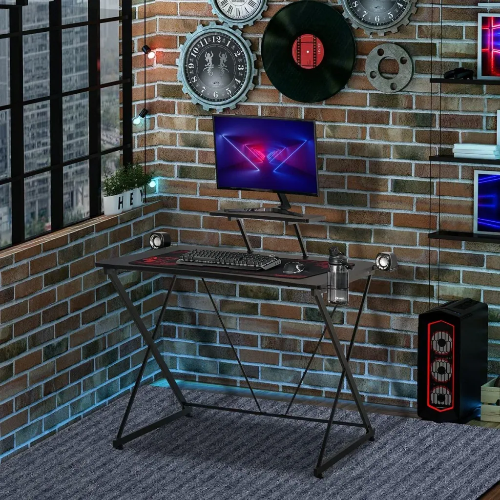 Gaming-Tisch Schreibtisch Computertisch PC Schreibtisch mit Kopfhörerhaken Getränkehalterung Ergonomisches Design Verste