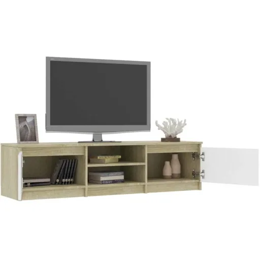 TV-Schrank 140x40x35,5 cm weiß und Sonoma-Eiche