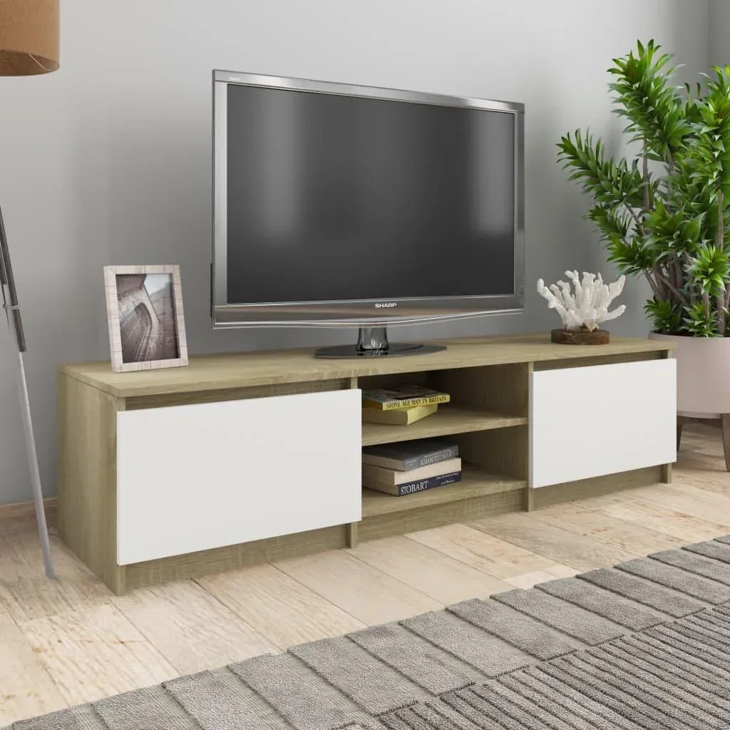 TV-Schrank 140x40x35,5 cm weiß und Sonoma-Eiche