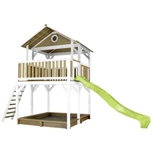 Woody Spielturm Braun/Weiß - Lindgrüne Rutsche