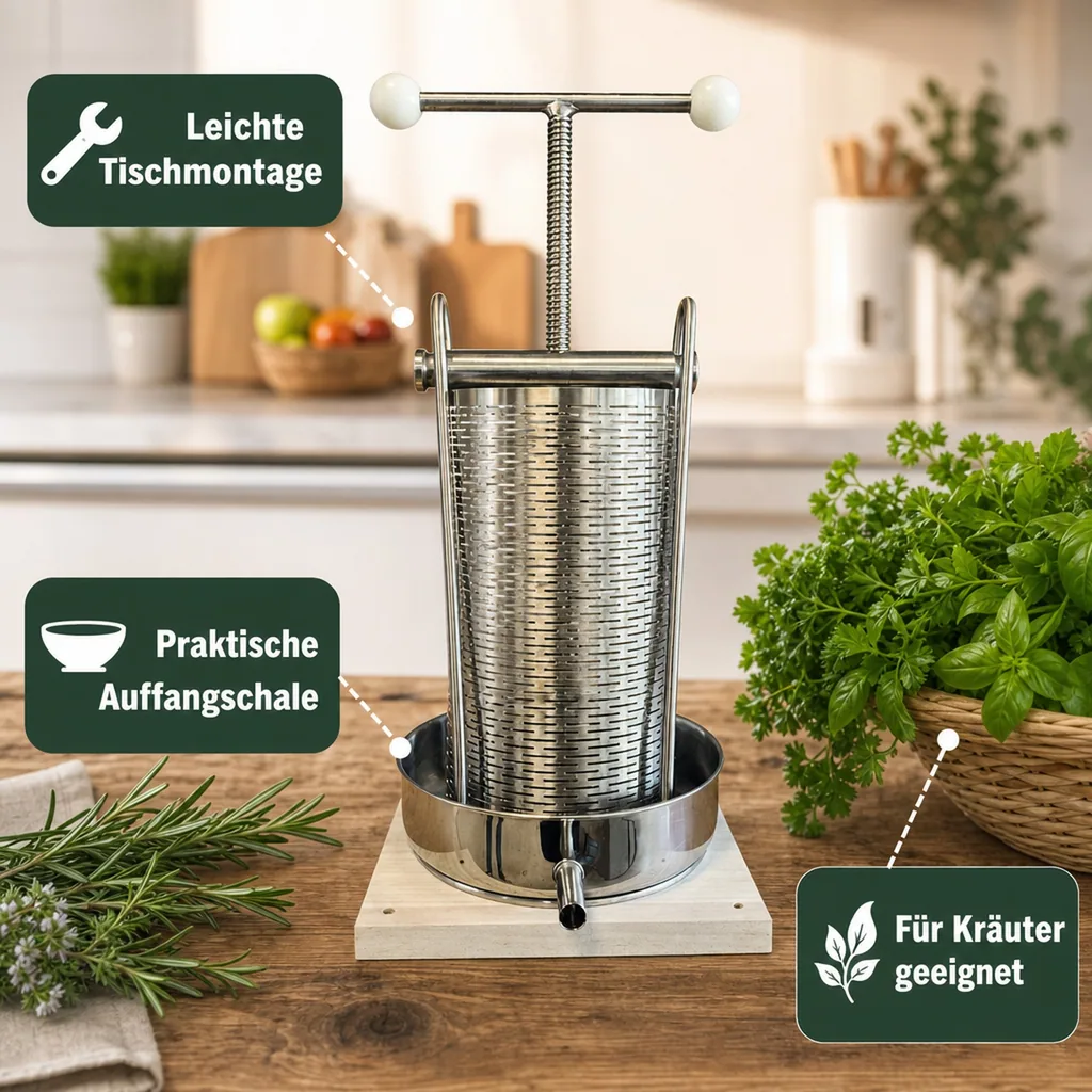 Saftpresse, Obstpresse, Weinpresse, Apfelpresse - Maxi, mit Edelstahl Doppelkorb, 5L