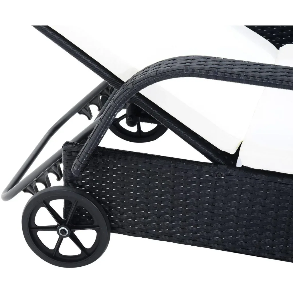 Sonnenliege Tisch 3er Set Gartenmöbel Polyrattan Schwarz