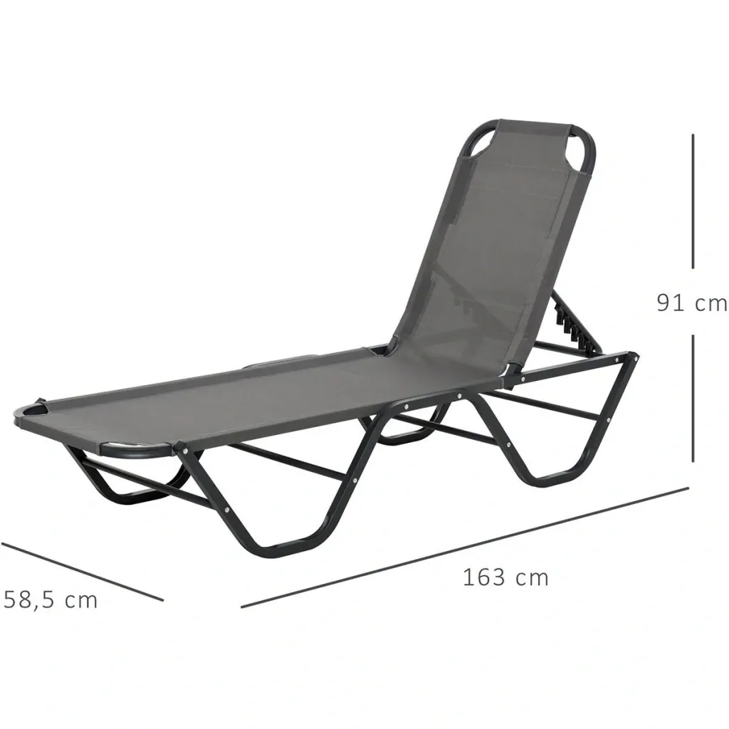 Sonnenliege Strandliege 5-Stufige Alu Gartenliege Relaxliege Texteline Grau+Schwarz 163 x 58,5 x 91 cm