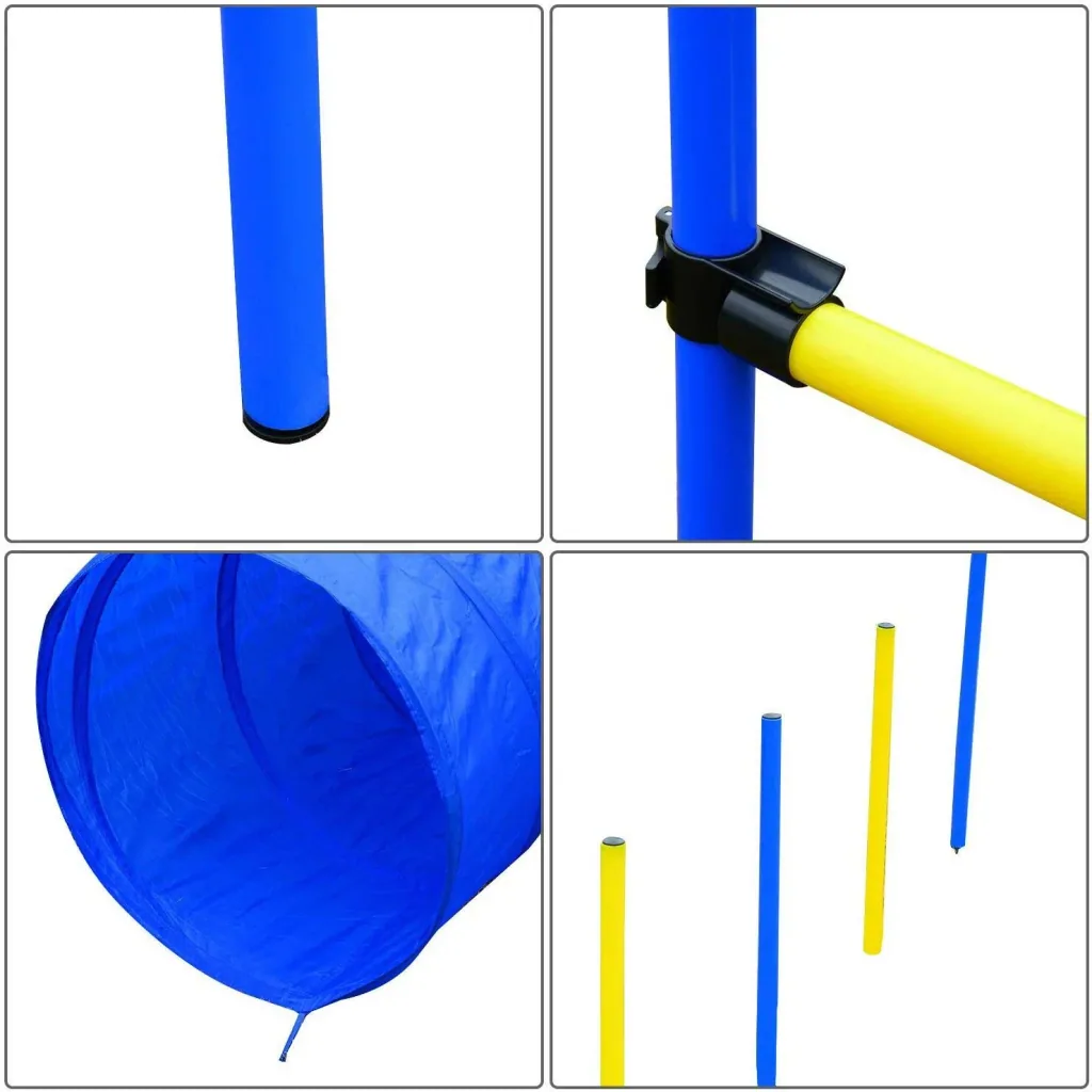 Hund Agility Set/Slalom Tunnel Hürde inkl. Tragetasche Blau/Gelb