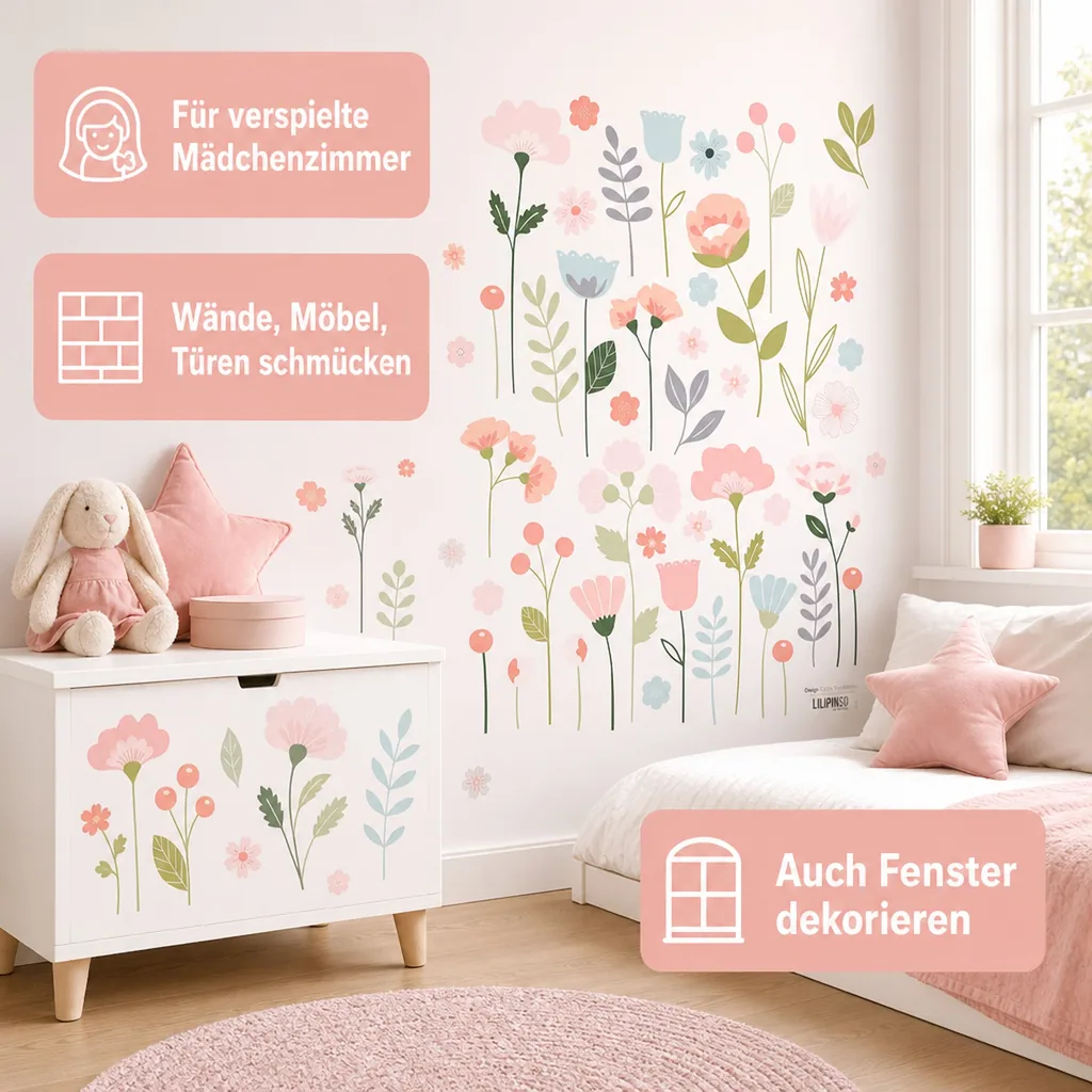 Lilipinso Wandsticker A3 Blütensortiment rosa pastell