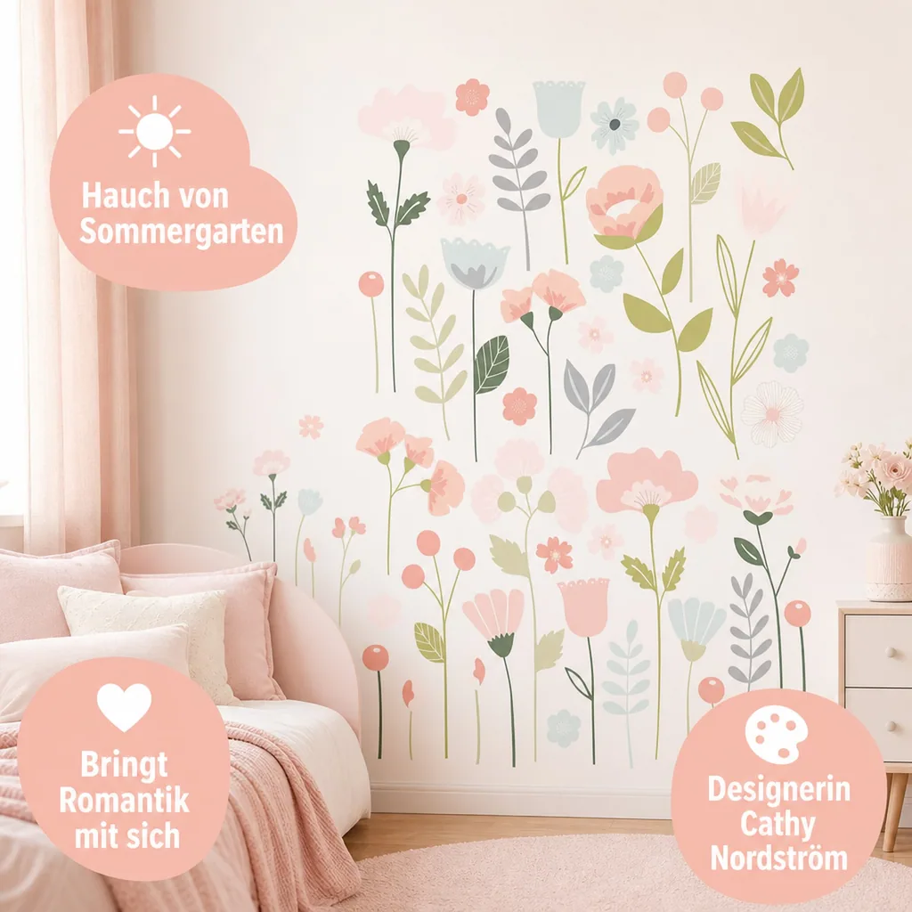 Lilipinso Wandsticker A3 Blütensortiment rosa pastell