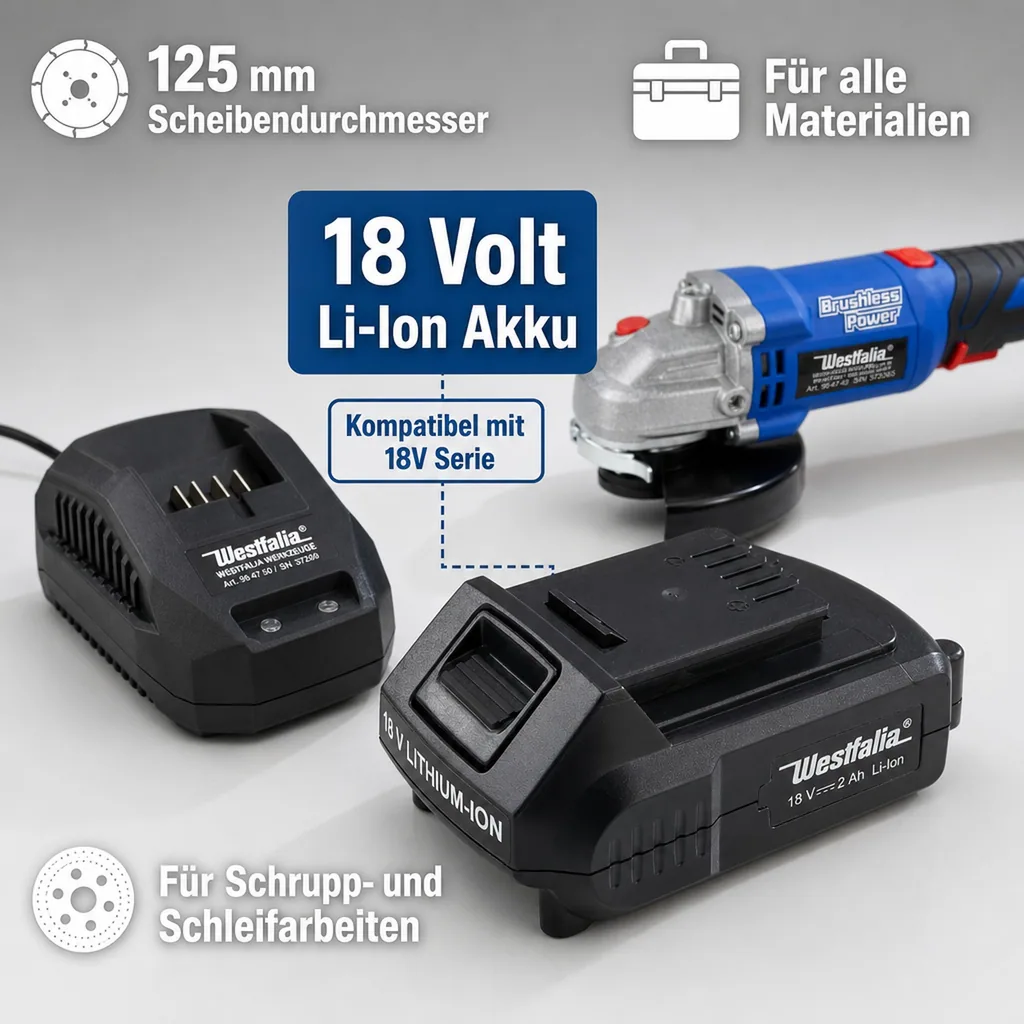 18V Winkelschleifer BL 125 mm - mit Akku und Ladegerät -