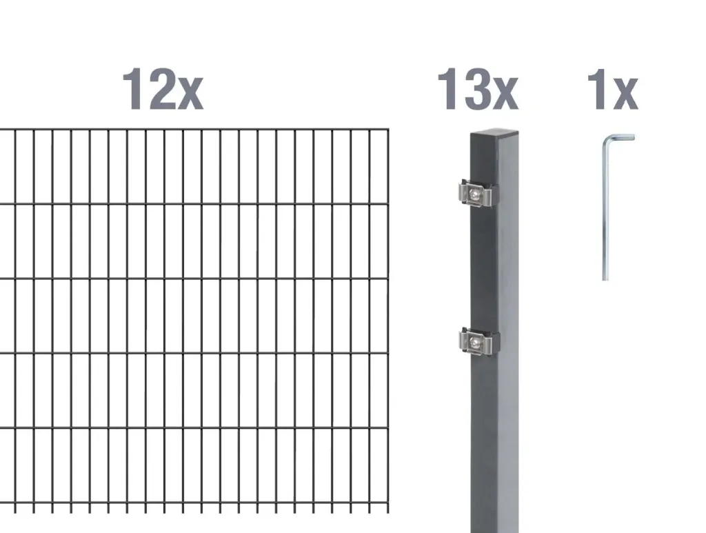 Doppelstabmattenzaun Komplettset, anthrazit, Höhe 100 cm, Länge 24 m