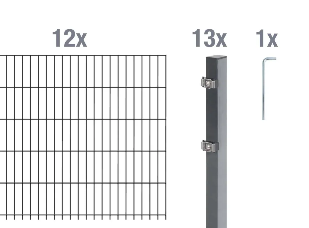 Doppelstabmattenzaun Komplettset, anthrazit, Höhe 100 cm, Länge 24 m