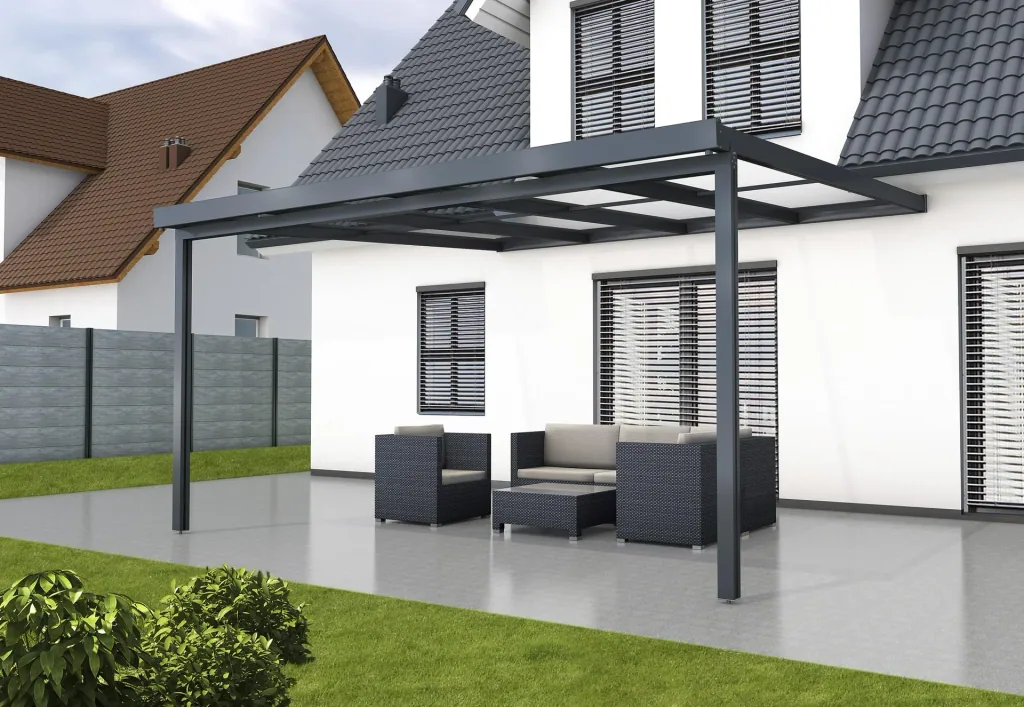 Terrassendach Premium, anthrazit, 4102 x 4060 mm - 10mm Verbundsicherheitsglas (VSG)