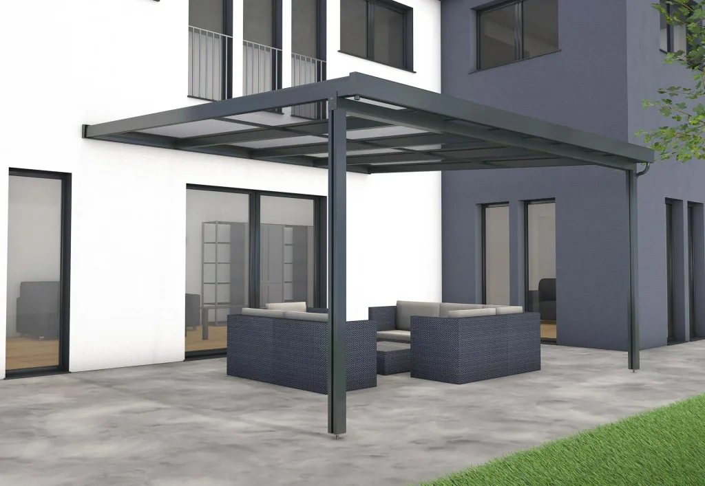 Terrassendach Premium, anthrazit, 4102 x 4060 mm - 10mm Verbundsicherheitsglas (VSG)