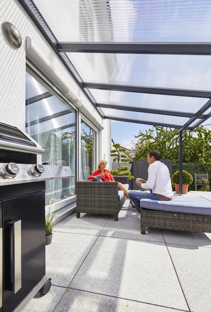 Terrassendach Premium, anthrazit, 4102 x 4060 mm - 10mm Verbundsicherheitsglas (VSG)