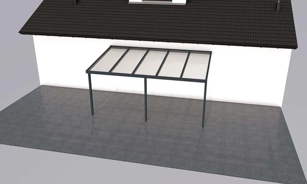 Terrassendach Premium, anthrazit, 5100 x 3060 mm - Acryl Stegplatten 16mm, klar