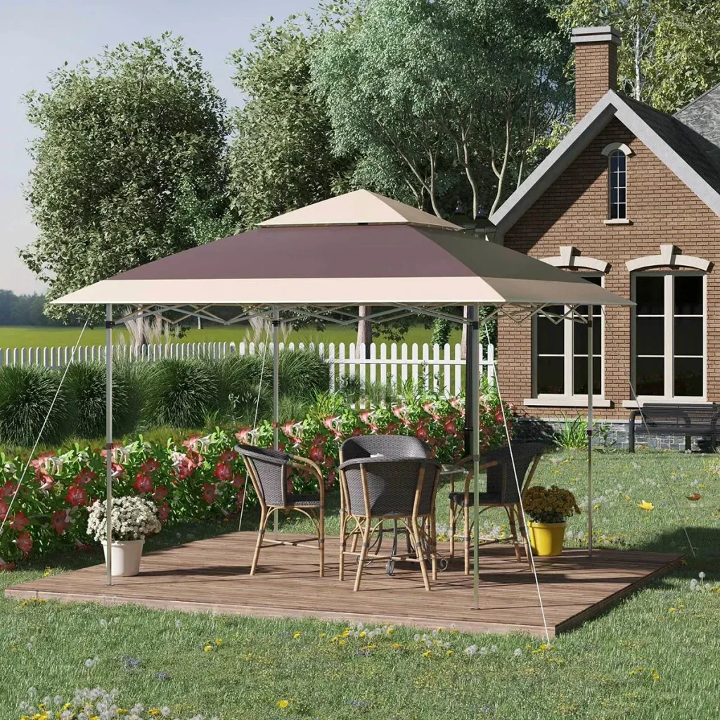 Gazebo faltbar - Pavillon mit Rolltasche - 3,6 x 3,6 m - Braun/Khaki