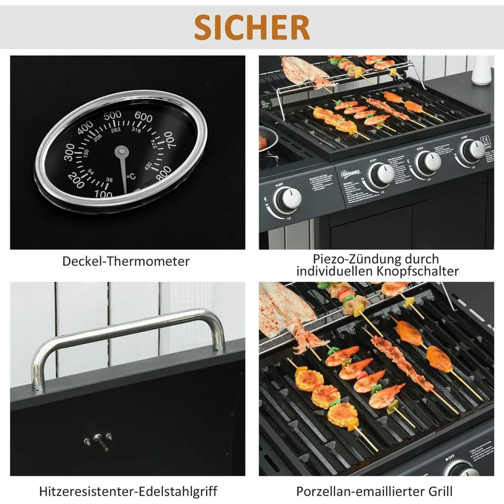 Grillwagen mit 4 Brennern schwarz