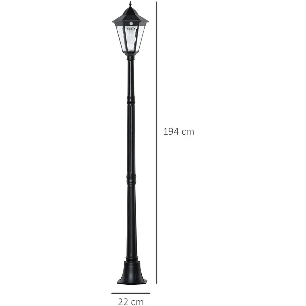 Solar Lampenmast - 19 LEDs - 130 Lumen - 3000K - Schwarz - 22 x 22 x 194 cm