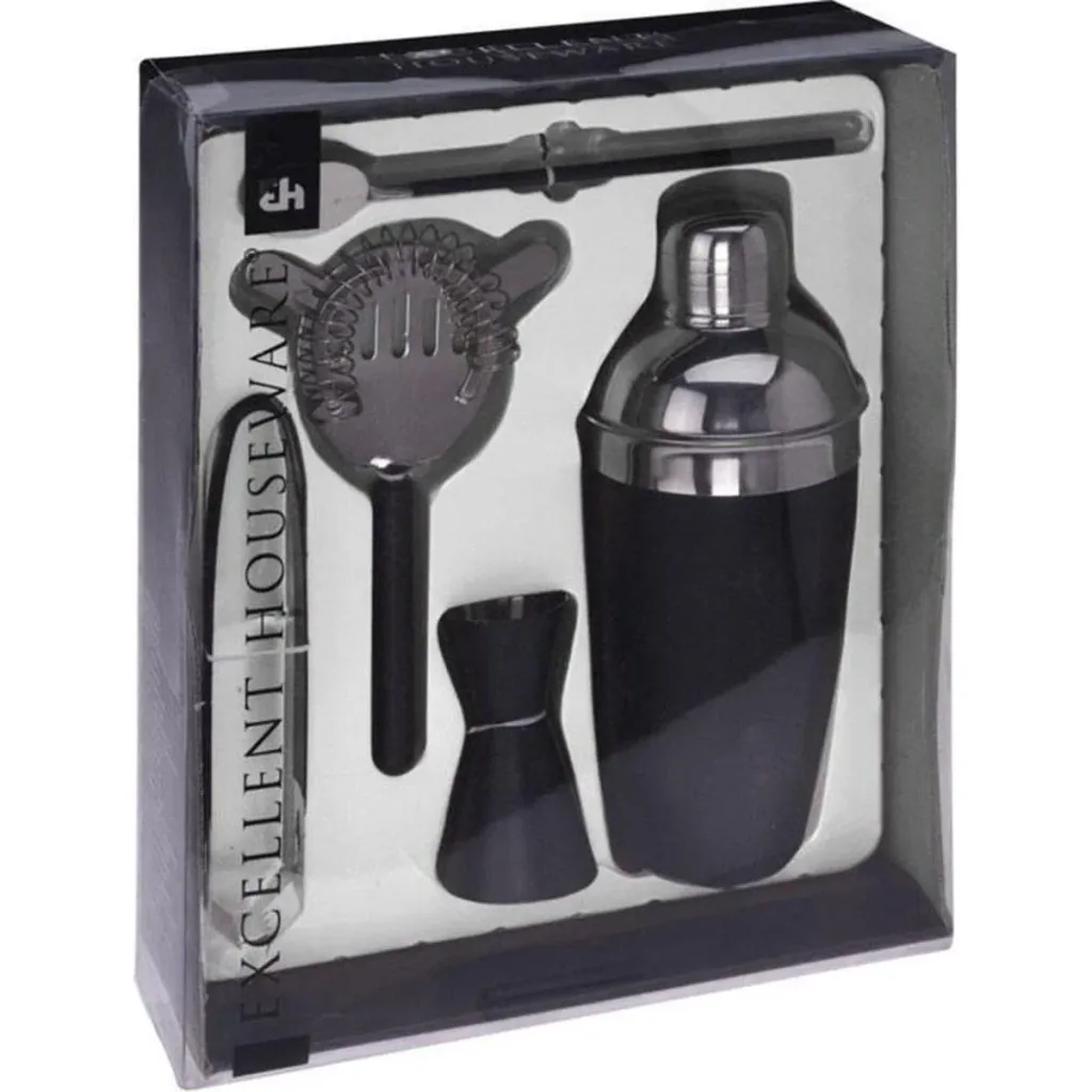 Excellent Houseware Cocktailshaker-Set - Edelstahl - 5 Stück - mattschwarz