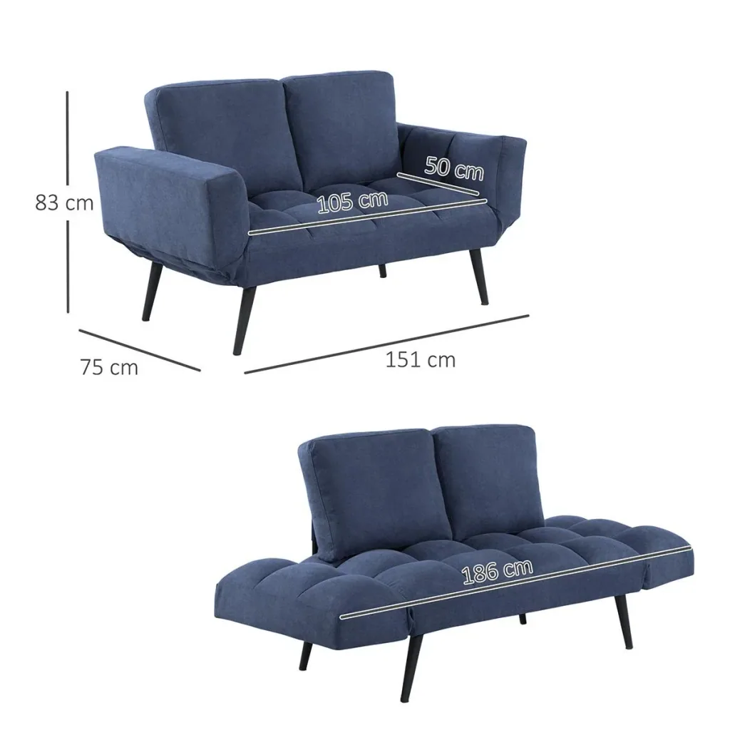 Schlafsofa Klappsofa 2-Sitzer Stoffsofa Bettsofa Sofa mit Schlaffunktion Sofagarnitur Samt Metall Blau 151 x 75 x 83 cm