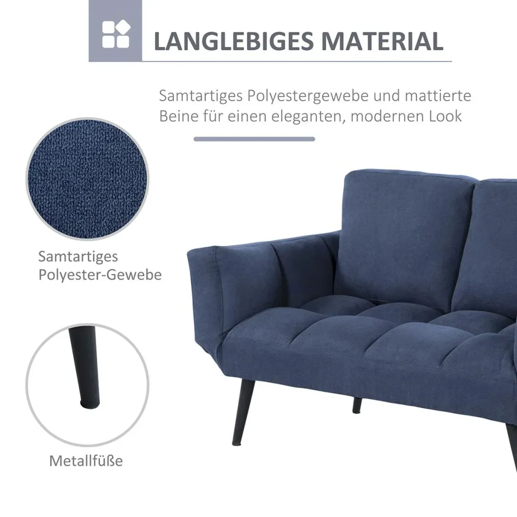 Schlafsofa Klappsofa 2-Sitzer Stoffsofa Bettsofa Sofa mit Schlaffunktion Sofagarnitur Samt Metall Blau 151 x 75 x 83 cm