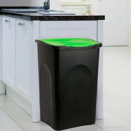 Mülleimer schwarz/grün Kunststoff 50L