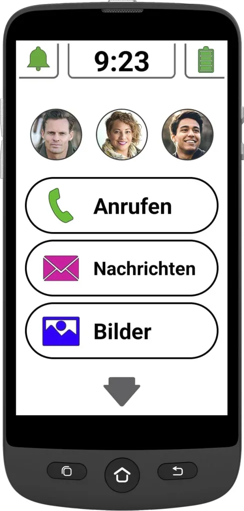 Senioren Smartphone M510-C mit Ladeschale und Schlüsselband