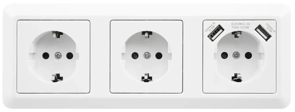 3fach Steckdosenblock mit 2x USB A Buchsen
