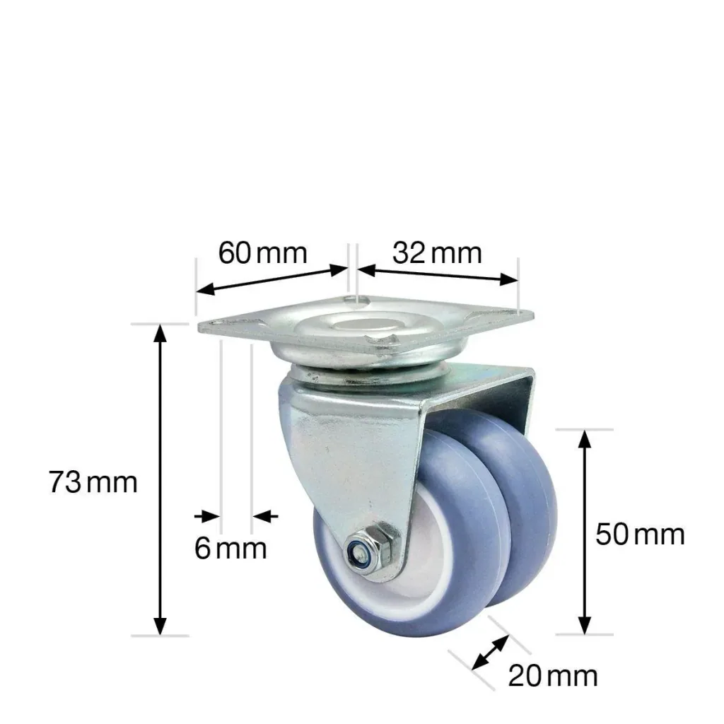 Strandkorbrollen 4 teiliges Set / Doppelrollen ULTRASOFT - Ø 50 mm, 2 Feststeller, Tragkraft 300 kg / Set, 02155200