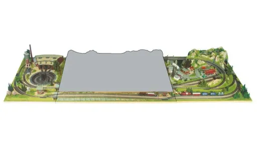 Anbauteil Vorfeld - 200 x 20 cm, Spur H0, kürzbar, koloriert und begrast, auf Holzrahmen