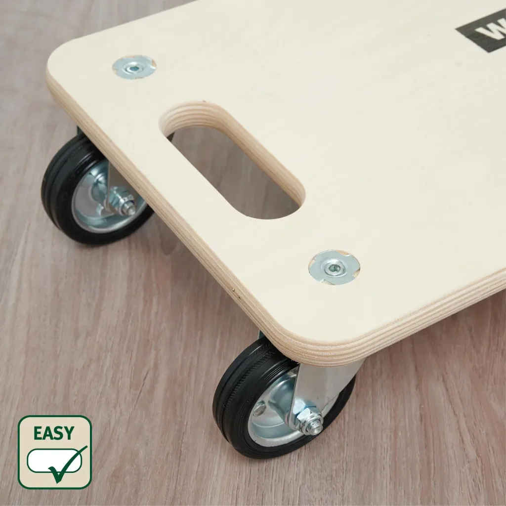 Transporthilfe MM 1327, 59 x 29 x 12 cm, harte Rollen Ø 75 mm, Rollenlager, Multiplex Birke FSC®, Tragkraft 300 kg