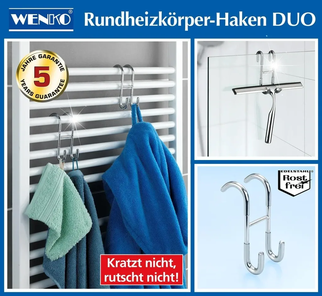 Rundheizkörper-Haken "Duo", Edelstahl, Silberfarben